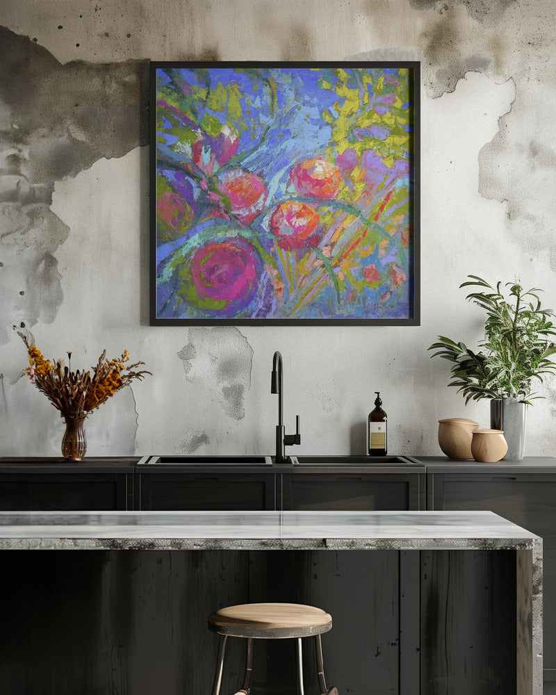 Vivid Blooms Dance - Square Stretched Canvas, Poster or Fine Art Print I Heart Wall Art