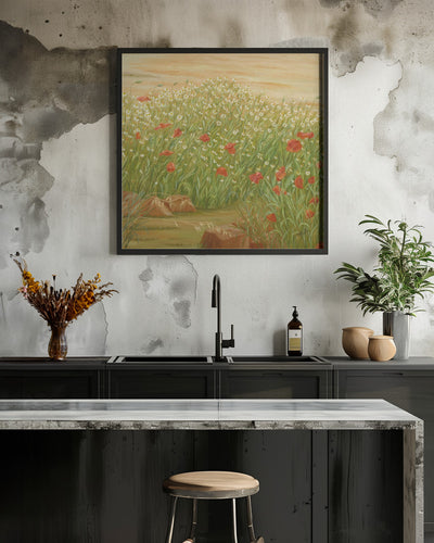 Daisies and  Poppies - Square Stretched Canvas, Poster or Fine Art Print I Heart Wall Art