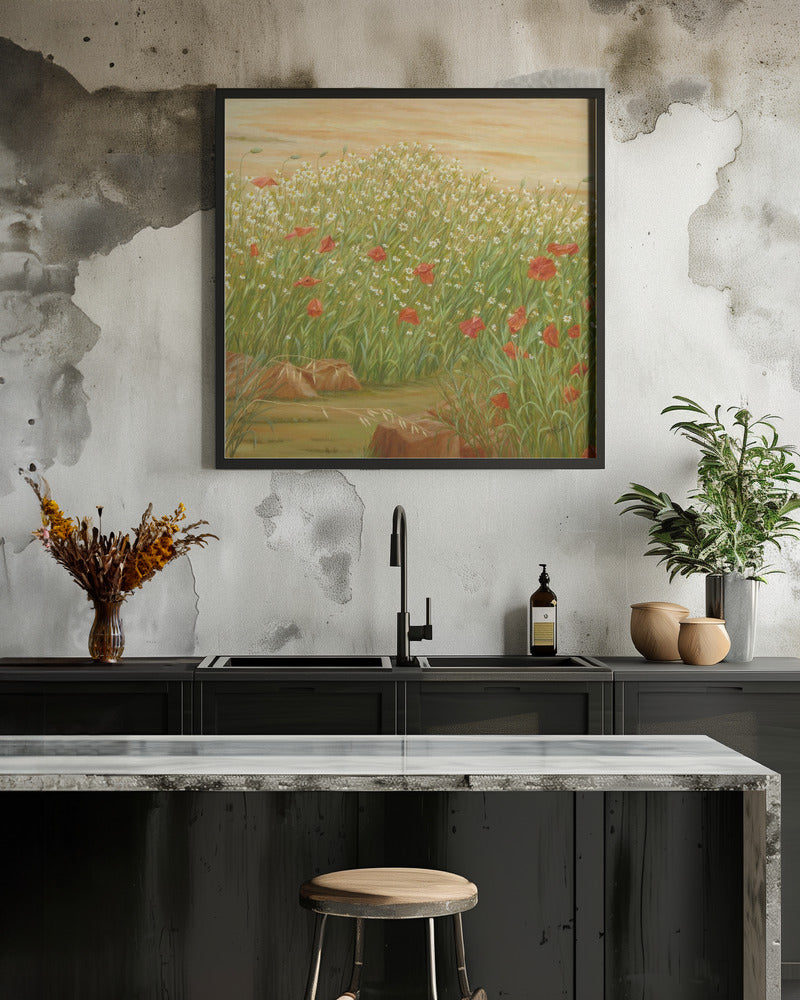 Daisies and  Poppies - Square Stretched Canvas, Poster or Fine Art Print I Heart Wall Art