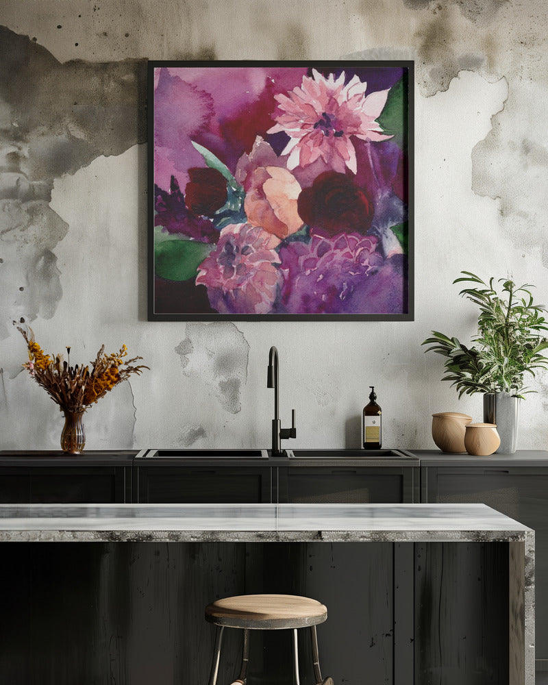 Dahlias Small - Square Stretched Canvas, Poster or Fine Art Print I Heart Wall Art