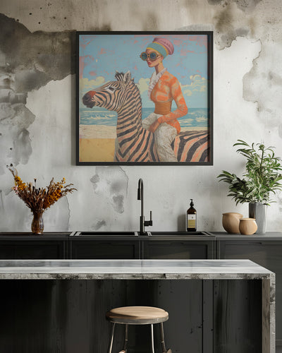 Woman and Zebra - Square Stretched Canvas, Poster or Fine Art Print I Heart Wall Art