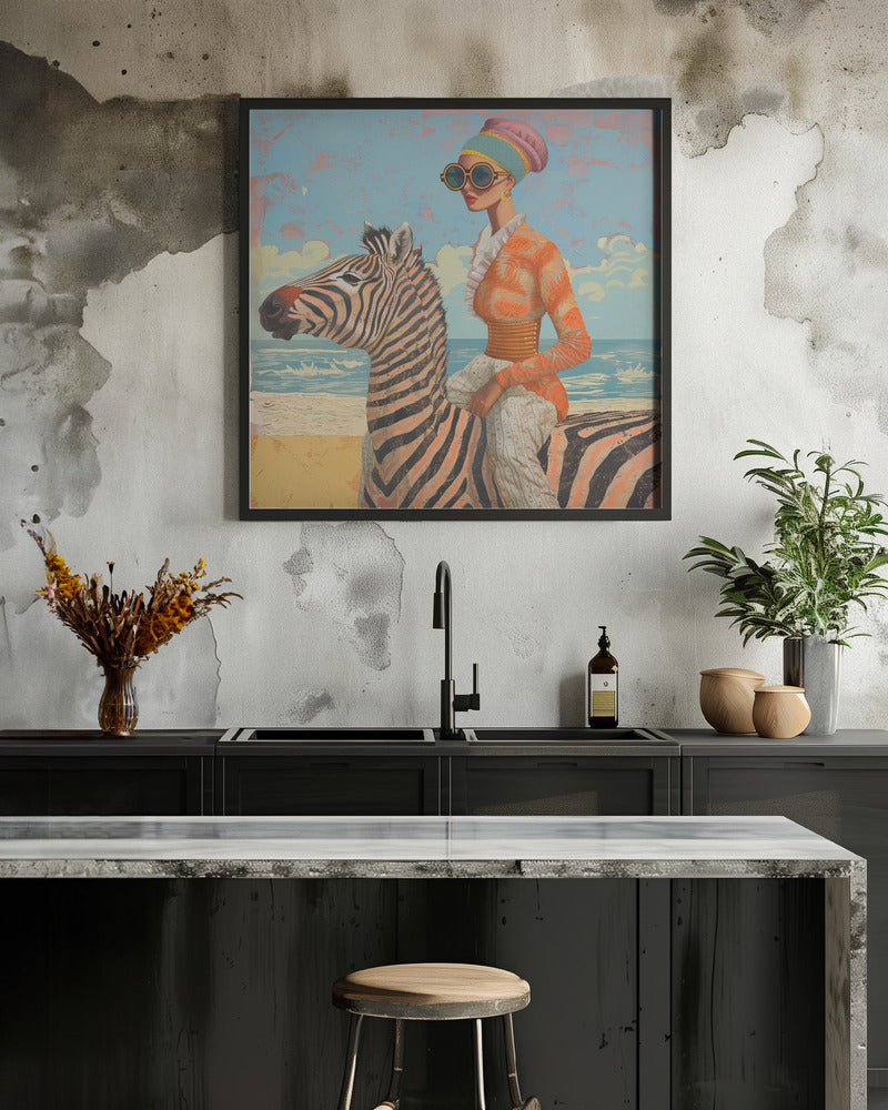 Woman and Zebra - Square Stretched Canvas, Poster or Fine Art Print I Heart Wall Art