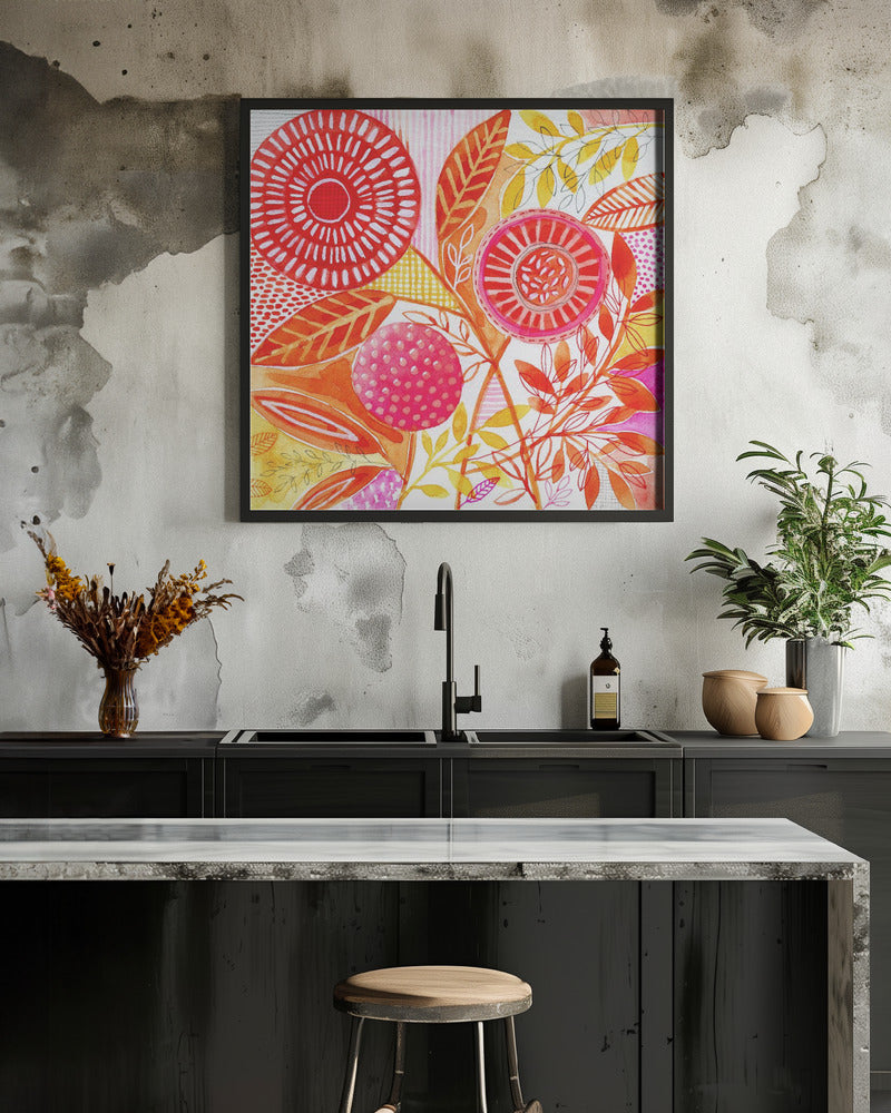 Layered Botanical Watercolour - Square Stretched Canvas, Poster or Fine Art Print I Heart Wall Art