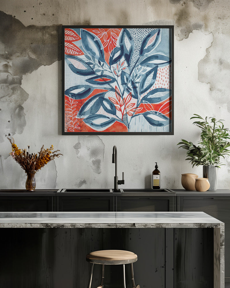 Layered Botanical Watercolour - Square Stretched Canvas, Poster or Fine Art Print I Heart Wall Art