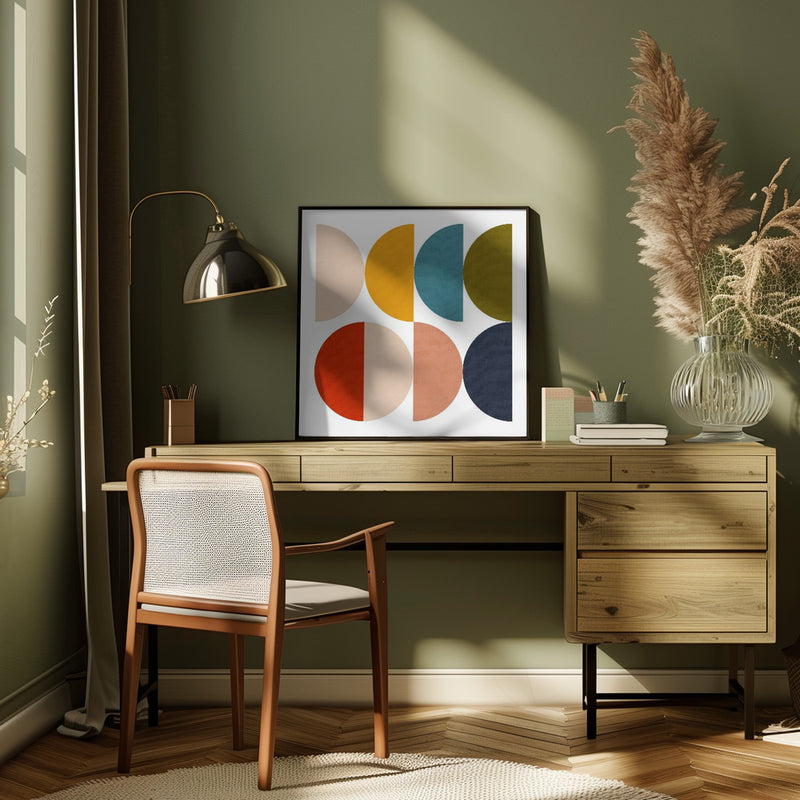 Mid Century Geometric Color Play - Square Stretched Canvas, Poster or Fine Art Print I Heart Wall Art