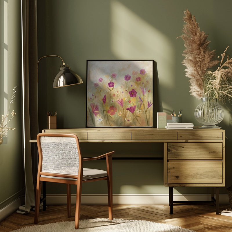 Flowers In the Mist - Square Stretched Canvas, Poster or Fine Art Print I Heart Wall Art