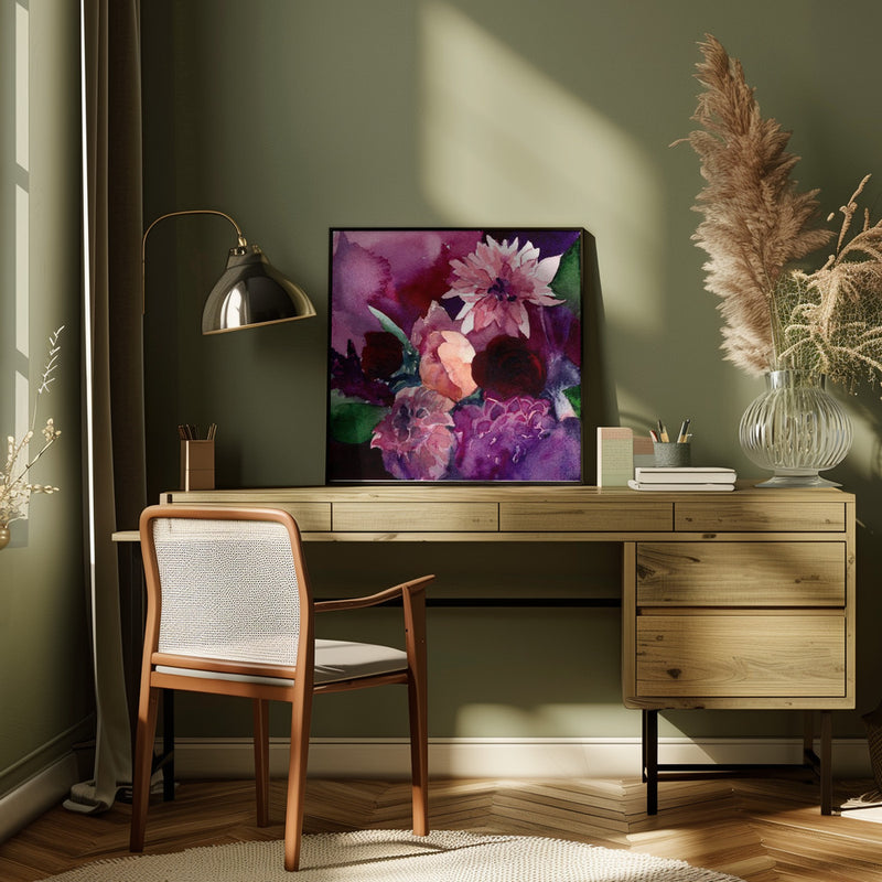 Dahlias Small - Square Stretched Canvas, Poster or Fine Art Print I Heart Wall Art