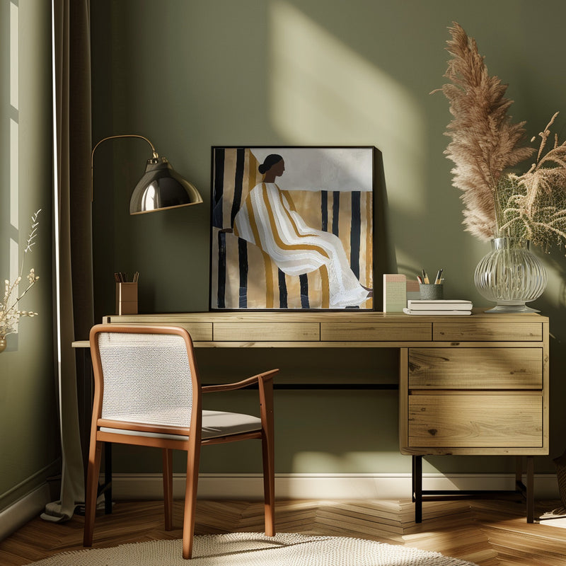 Lady In Stripes - Square Stretched Canvas, Poster or Fine Art Print I Heart Wall Art