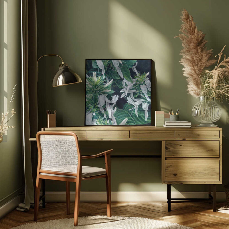 White Flowers By Viccy Wanliss - Square Stretched Canvas, Poster or Fine Art Print