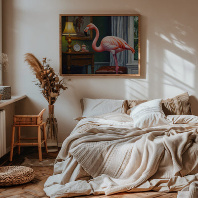 Flamingo's Cozy Corner - Stretched Canvas, Poster or Fine Art Print I Heart Wall Art