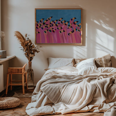Flock flamingo blue - Stretched Canvas, Poster or Fine Art Print I Heart Wall Art