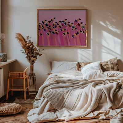 Flock flamingo peach - Stretched Canvas, Poster or Fine Art Print I Heart Wall Art