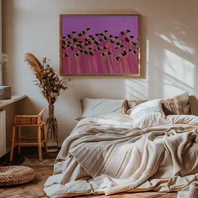Flock flamingo pink - Stretched Canvas, Poster or Fine Art Print I Heart Wall Art