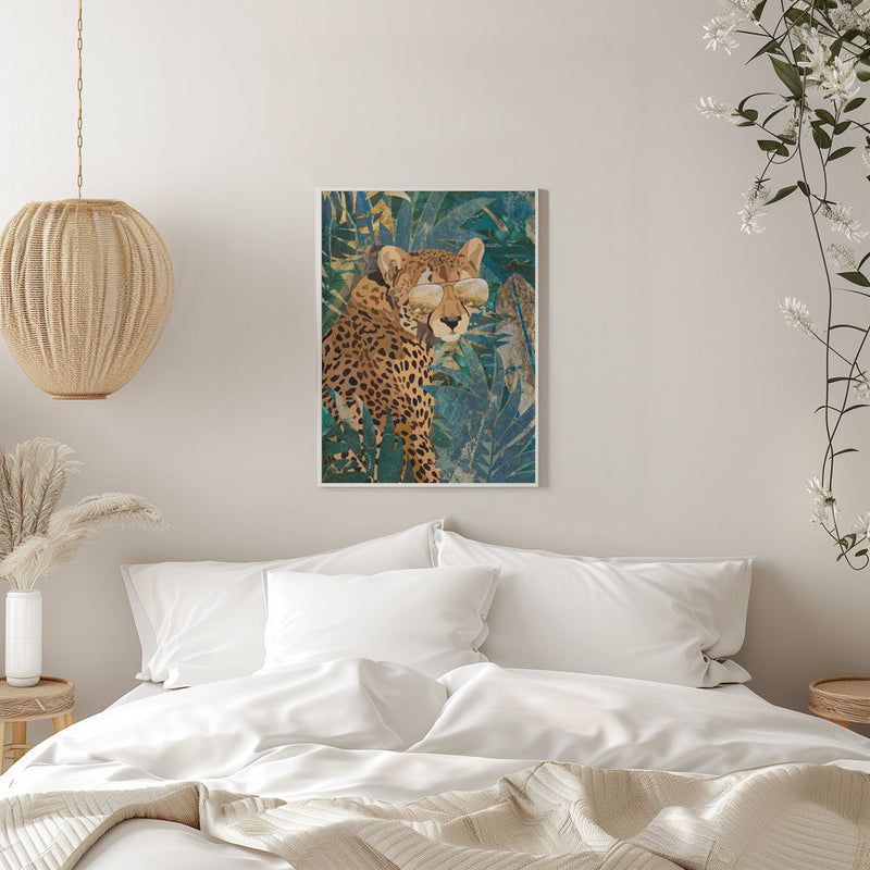 Rockstar cheetah in the jungle - Stretched Canvas, Poster or Fine Art Print I Heart Wall Art