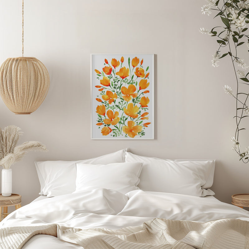 Watercolor California poppies - Stretched Canvas, Poster or Fine Art Print I Heart Wall Art
