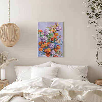 Marigold And Hydrangea - Stretched Canvas, Poster or Fine Art Print I Heart Wall Art