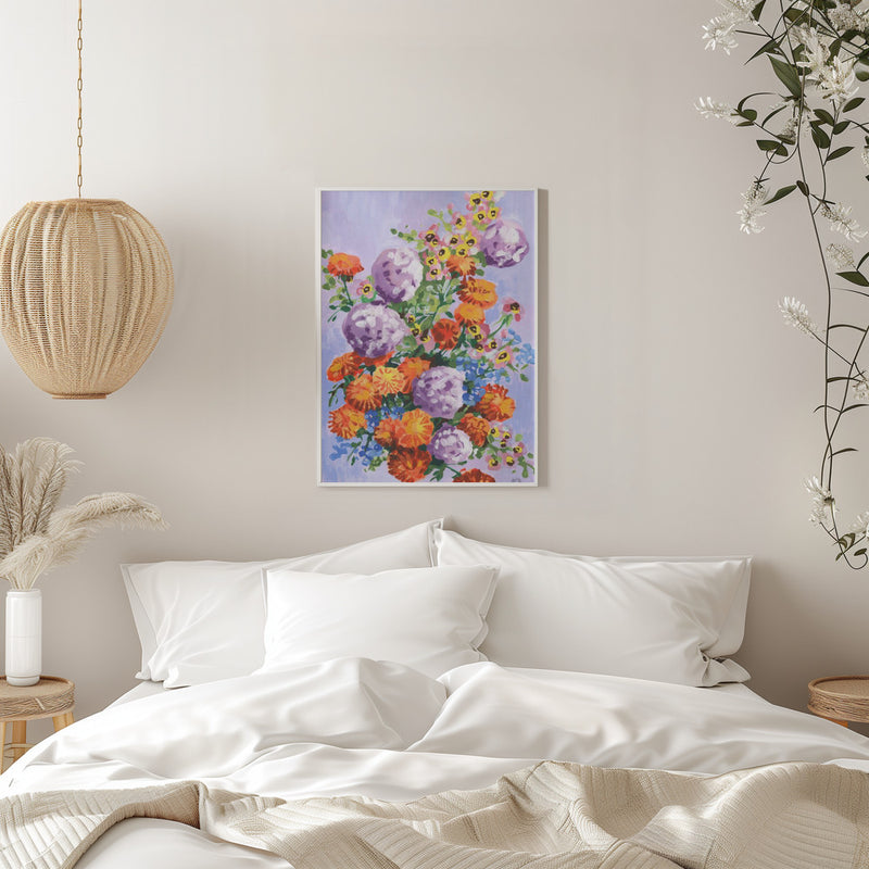 Marigold And Hydrangea - Stretched Canvas, Poster or Fine Art Print I Heart Wall Art