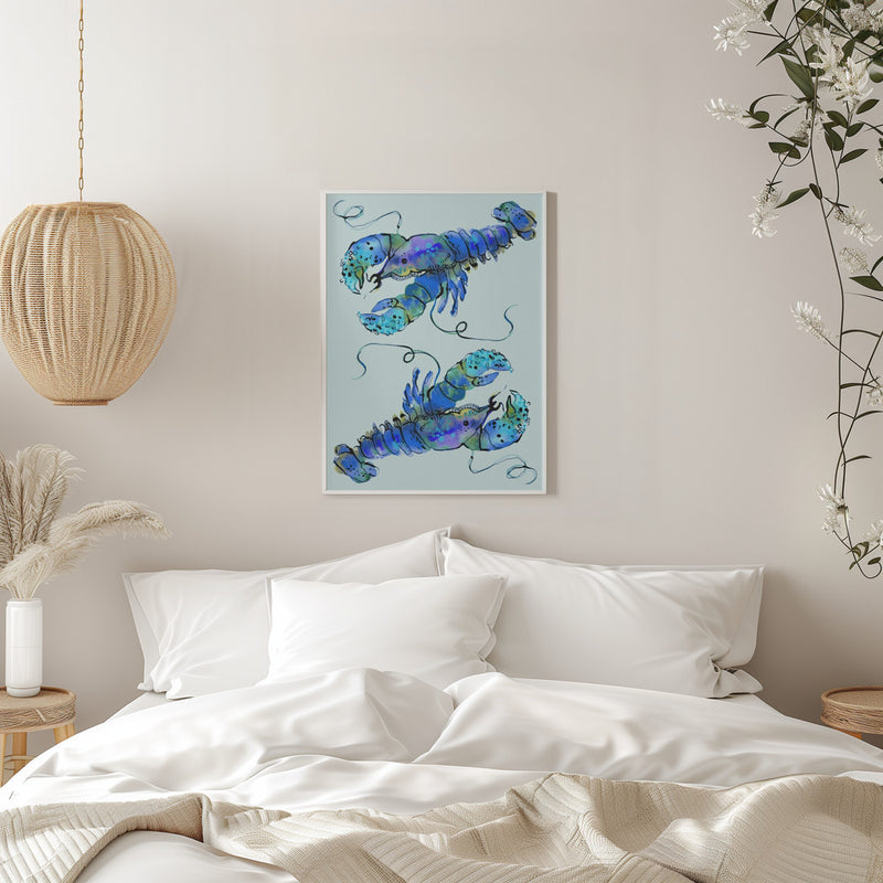 Lobsters On Azure - Stretched Canvas, Poster or Fine Art Print I Heart Wall Art