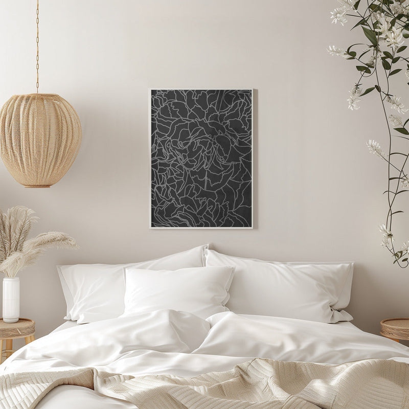 Abstract black white peony line art - Stretched Canvas, Poster or Fine Art Print I Heart Wall Art
