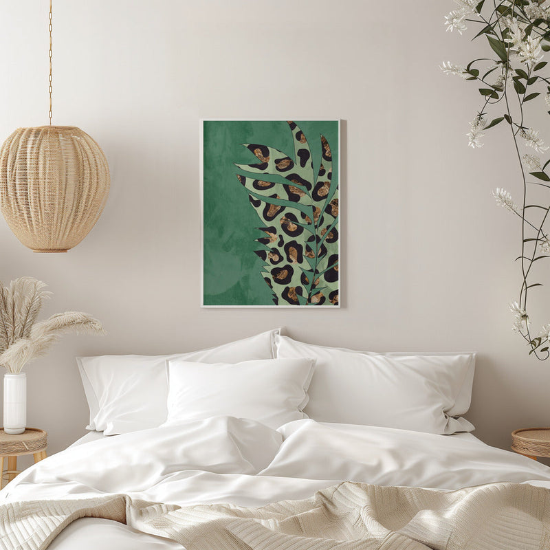 Green leopard print palm leaf - Stretched Canvas, Poster or Fine Art Print I Heart Wall Art