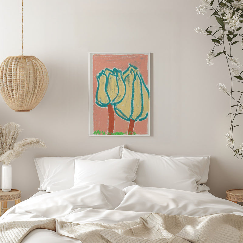 Pink Tulips Peach - Stretched Canvas, Poster or Fine Art Print I Heart Wall Art