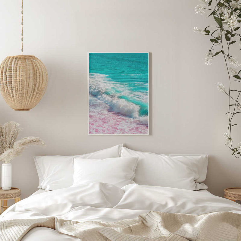 Waves Crashing in Pink and Blue - Stretched Canvas, Poster or Fine Art Print I Heart Wall Art