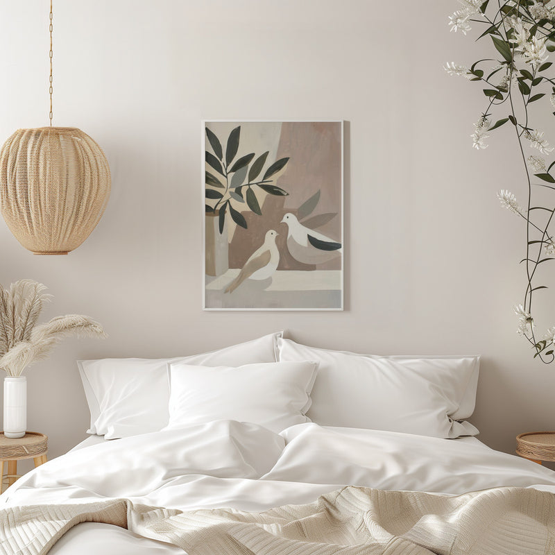 Doves On Patio - Stretched Canvas, Poster or Fine Art Print I Heart Wall Art