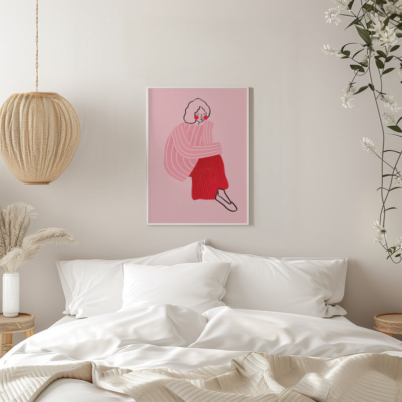 Pink and Red Line Lady - Stretched Canvas, Poster or Fine Art Print I Heart Wall Art