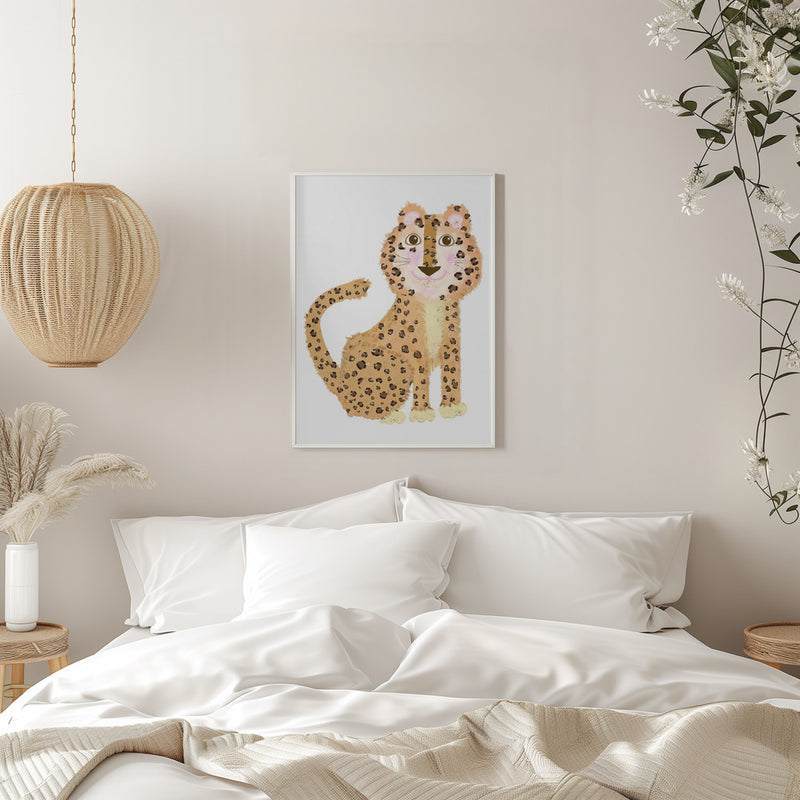 Cute Sitting Leopard - Stretched Canvas, Poster or Fine Art Print I Heart Wall Art