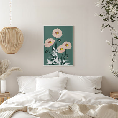Wild Garden Poppies Green - Stretched Canvas, Poster or Fine Art Print I Heart Wall Art
