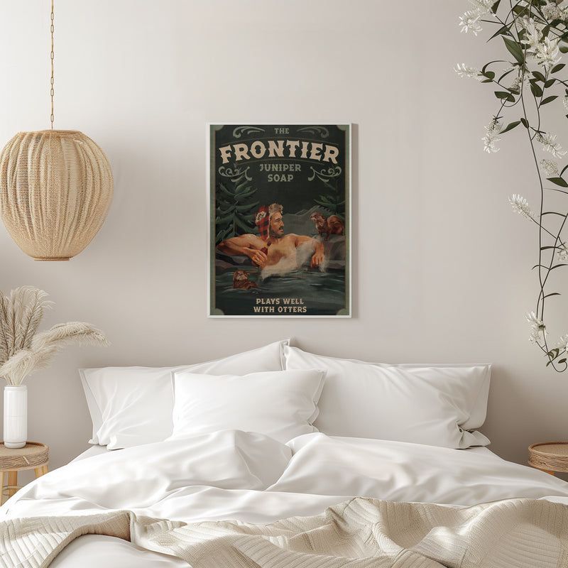 Frontier Man With Otters - Stretched Canvas, Poster or Fine Art Print I Heart Wall Art