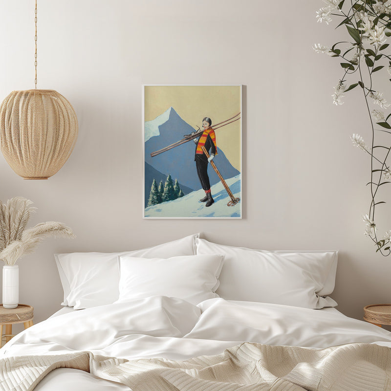 Skier with Colourful Scarf - Stretched Canvas, Poster or Fine Art Print I Heart Wall Art