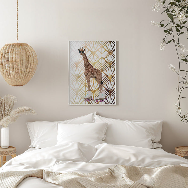 Giraffe Rollerskates Art Deco - Stretched Canvas, Poster or Fine Art Print I Heart Wall Art