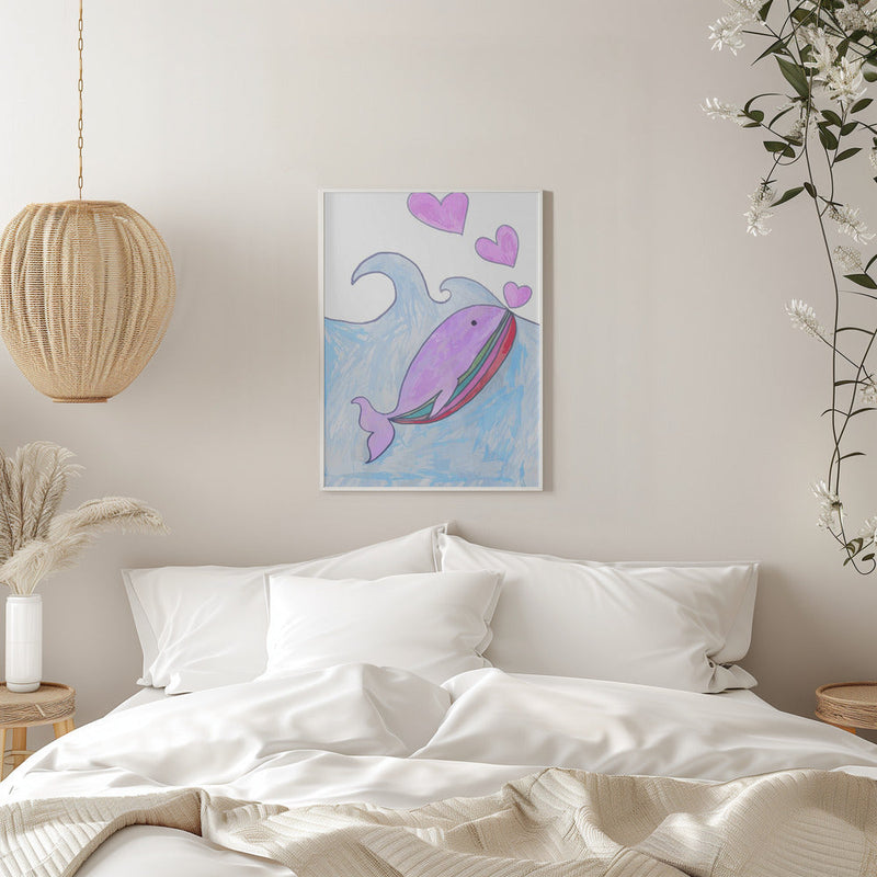 Kids whale heart love - Stretched Canvas, Poster or Fine Art Print I Heart Wall Art