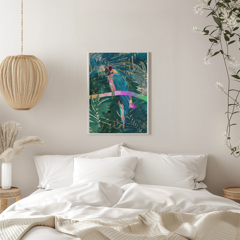 Jungle Rainbow Macaw Glasses 01 - Stretched Canvas, Poster or Fine Art Print I Heart Wall Art