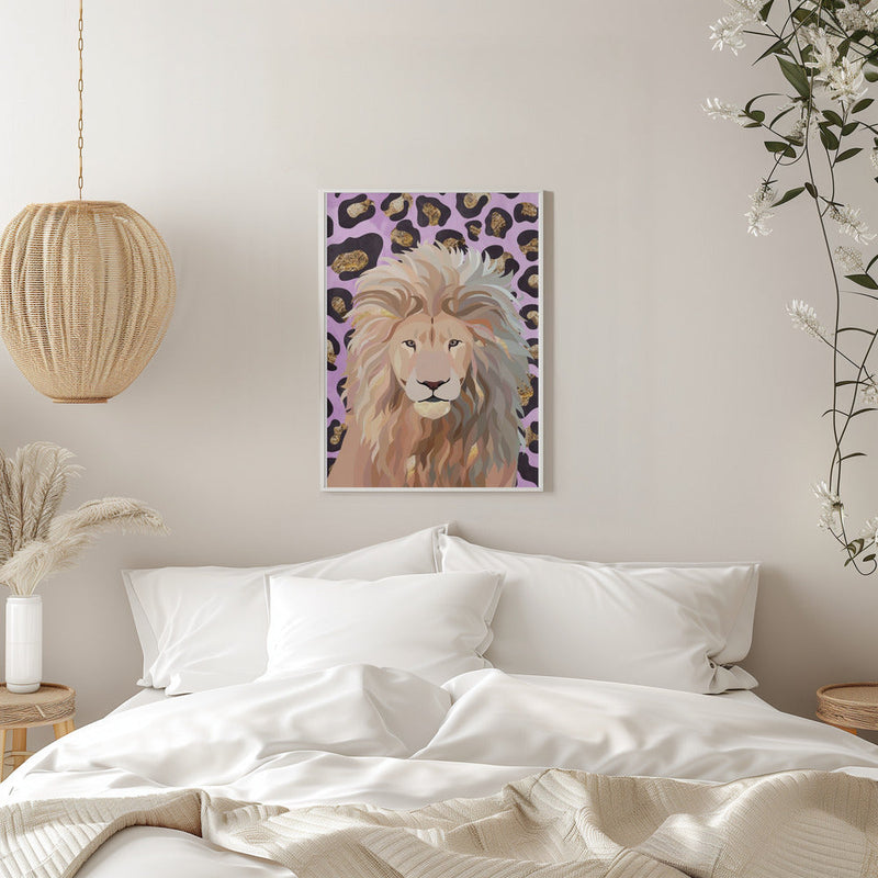 Leopard Print Lion Pink - Stretched Canvas, Poster or Fine Art Print I Heart Wall Art