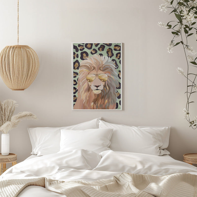 Leopard Print Lion Green - Stretched Canvas, Poster or Fine Art Print I Heart Wall Art