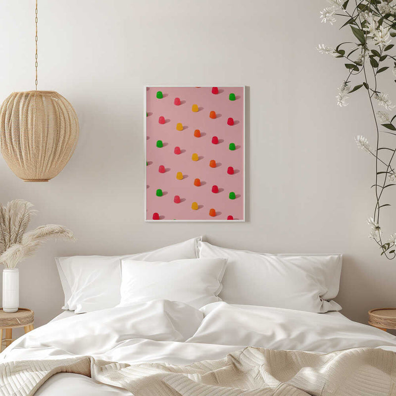Dots Candy Gum Drops - Repeating Pattern On Pink Background - Stretched Canvas, Poster or Fine Art Print I Heart Wall Art