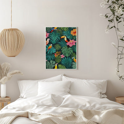 Tropical Paradise Jungle Pattern - Stretched Canvas, Poster or Fine Art Print I Heart Wall Art