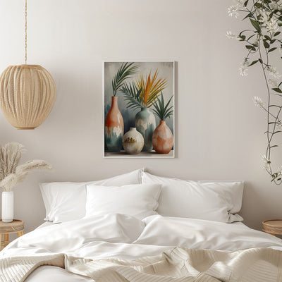 Tropical Vases In Watercolor Hues - Stretched Canvas, Poster or Fine Art Print I Heart Wall Art