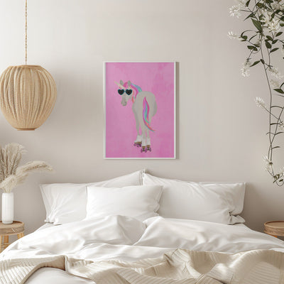 Unicorn rollerskating pink - Stretched Canvas, Poster or Fine Art Print I Heart Wall Art