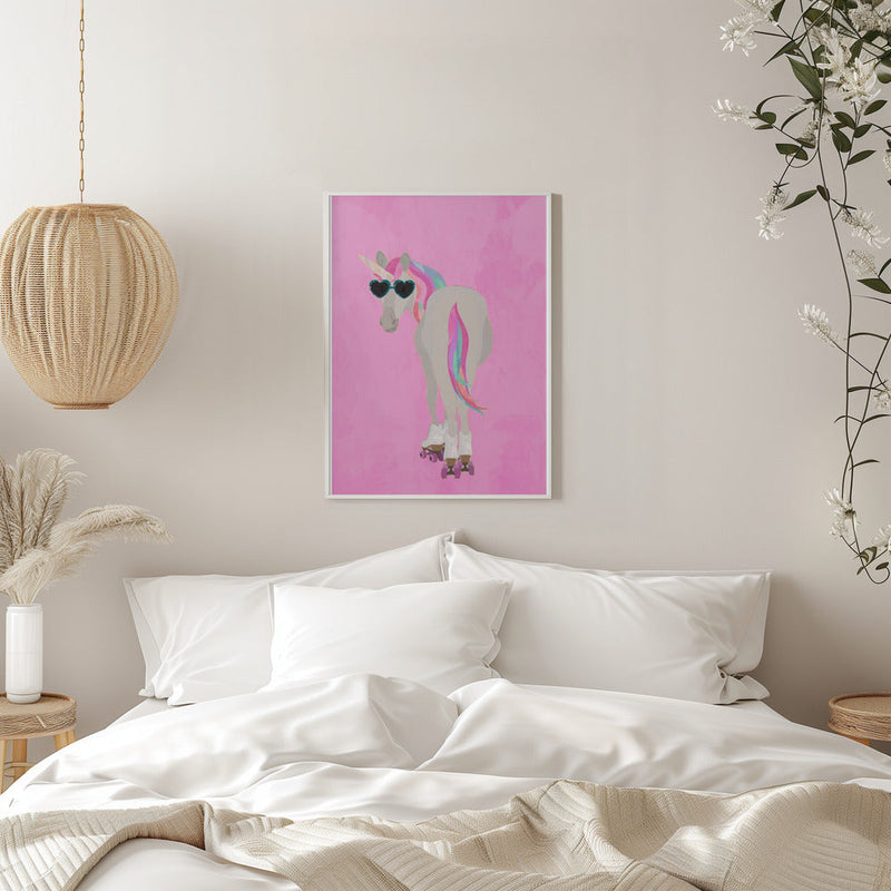 Unicorn rollerskating pink - Stretched Canvas, Poster or Fine Art Print I Heart Wall Art