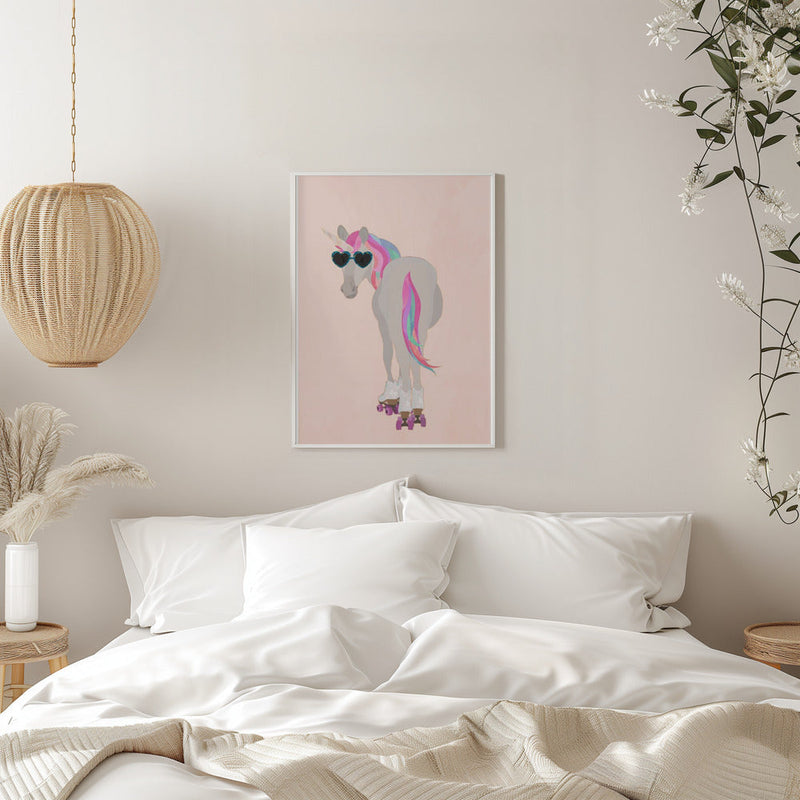 Unicorn Rollerskating peach - Stretched Canvas, Poster or Fine Art Print I Heart Wall Art