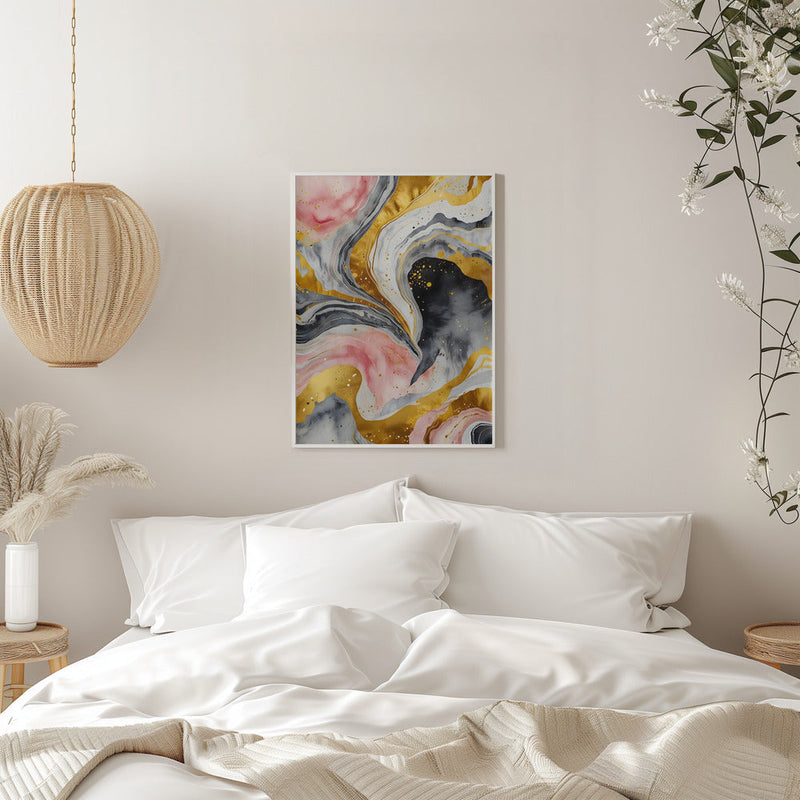 Golden Marble Whirls - Stretched Canvas, Poster or Fine Art Print I Heart Wall Art