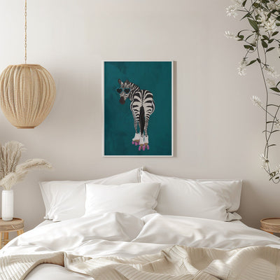 Rollerskating Zebra turquoise - Stretched Canvas, Poster or Fine Art Print I Heart Wall Art