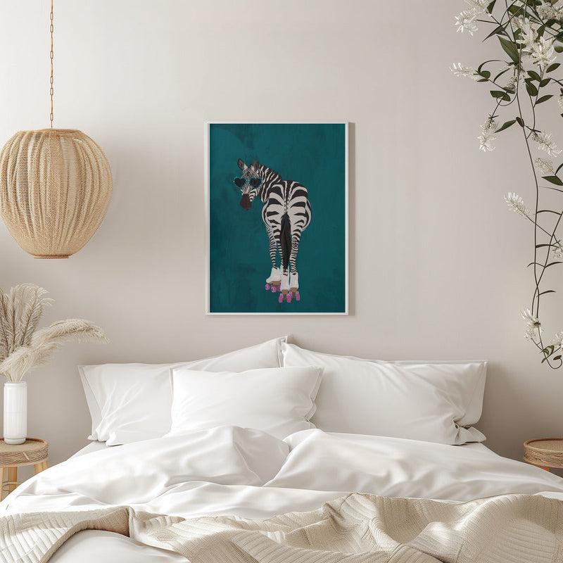 Rollerskating Zebra turquoise - Stretched Canvas, Poster or Fine Art Print I Heart Wall Art