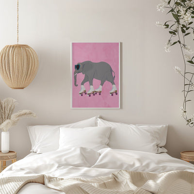 Elephant rollerskating pink - Stretched Canvas, Poster or Fine Art Print I Heart Wall Art