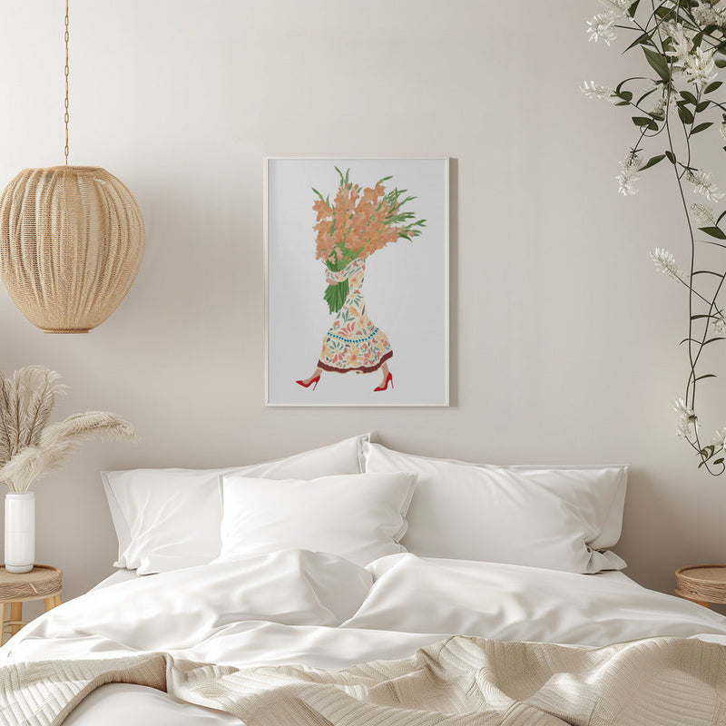 Boho Floral Dress white - Stretched Canvas, Poster or Fine Art Print I Heart Wall Art