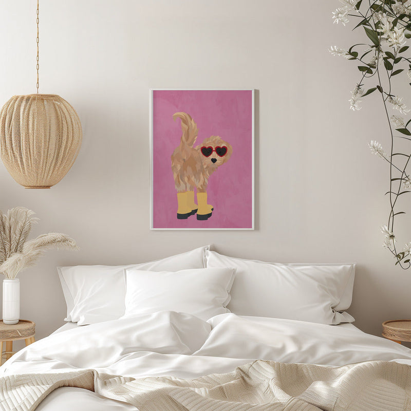 Cockapoo in wellies - Stretched Canvas, Poster or Fine Art Print I Heart Wall Art