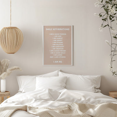 Daily Affirmations Beige - Stretched Canvas, Poster or Fine Art Print I Heart Wall Art
